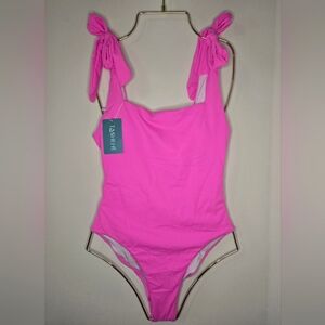 TASHEHE Pink Swimsuit Bow Straps, Cheeky, High Cut, Size S or XL